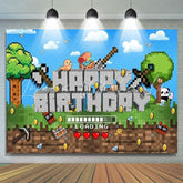 Minecraft Pixel Video Game Themed Happy Birthday Party Backdrop